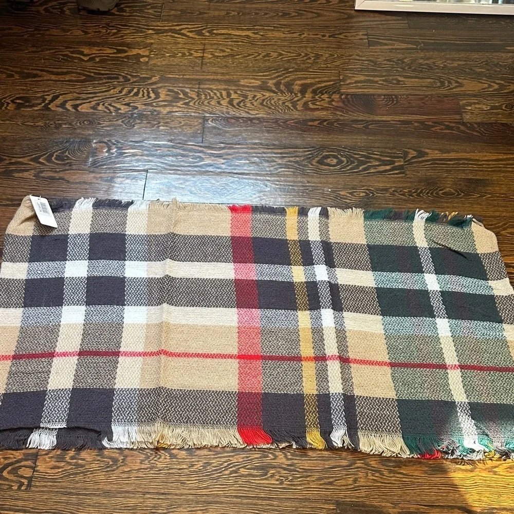 Plaid Fringed Infinity Scarf NWT